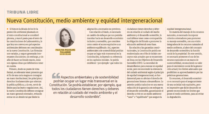 Nueva Constitución, Medio Ambiente y Equidad Intergeneracional