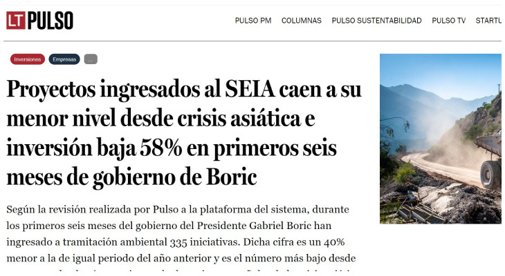 Proyectos ingresados al SEIA caen a su menor nivel desde crisis asiática e inversión baja 58% en primeros seis meses de gobierno de Boric